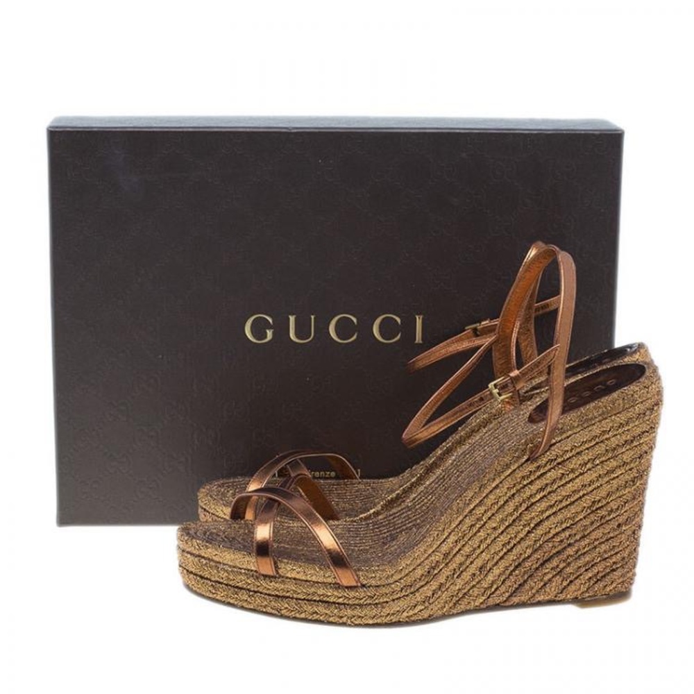 GUCCI Bronze Metallic Lia Espadrilles Wedge Platforms 😍 - Picture 2 of 12